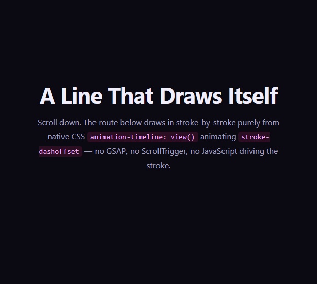 Screenshot of the SVG Path Draw (view-timeline, No GSAP) snippet rendered live