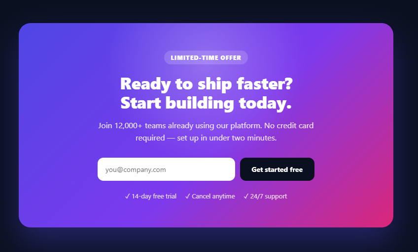 Screenshot of the CTA Banner Section snippet rendered live