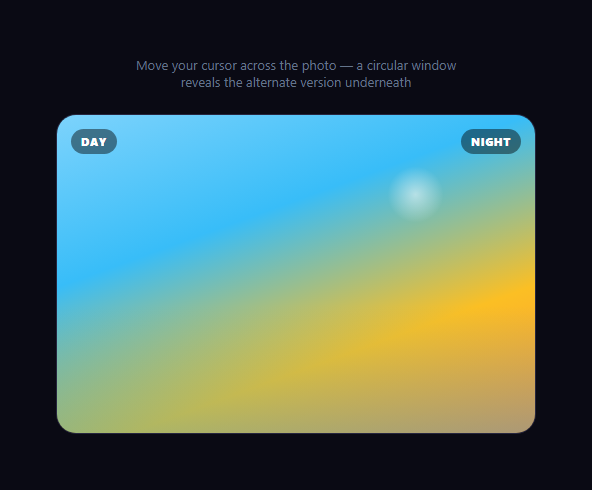 Screenshot of the Cursor Circle Image Reveal snippet rendered live