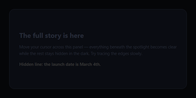 Screenshot of the Cursor Spotlight Reveal snippet rendered live