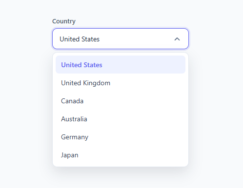 Screenshot of the Custom Select Dropdown snippet rendered live