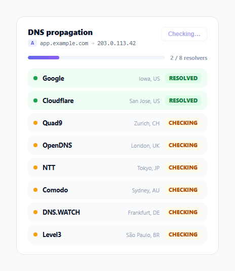 Screenshot of the DNS Propagation Checker Widget snippet rendered live