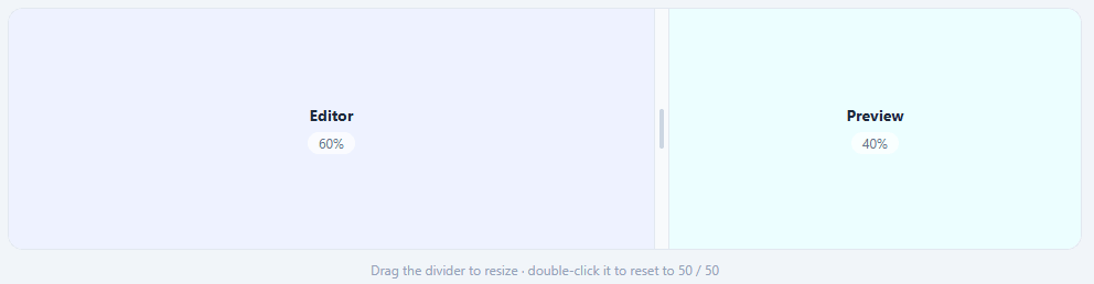 Screenshot of the Drag-to-Resize Split Panels snippet rendered live
