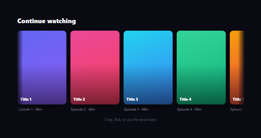 Screenshot of the Drag Scroll Row snippet rendered live