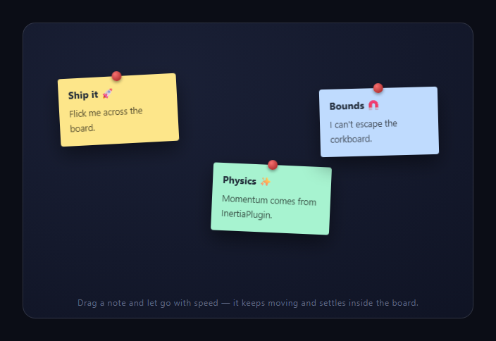 Screenshot of the Draggable Throw Notes snippet rendered live