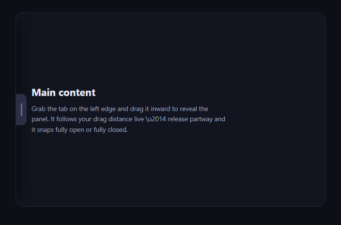 Screenshot of the Drag to Reveal Side Panel snippet rendered live