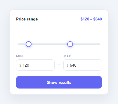 Screenshot of the Dual Range Price Filter snippet rendered live