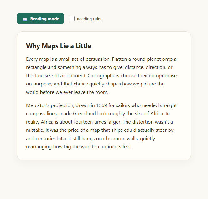 Screenshot of the Dyslexia-Friendly Reading Mode snippet rendered live