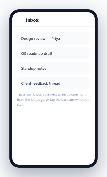 Screenshot of the Edge Swipe Back Navigation snippet rendered live