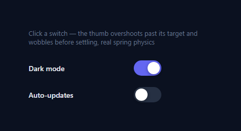 Screenshot of the Elastic Spring Toggle Switch snippet rendered live