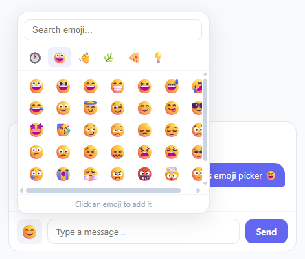 Screenshot of the Emoji Picker snippet rendered live