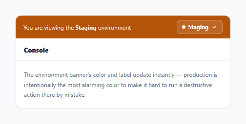 Screenshot of the Environment Switcher with Color-Coded Persistent Banner snippet rendered live