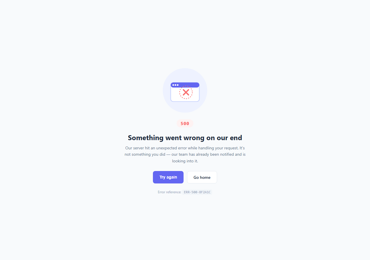 Screenshot of the 500 Internal Server Error Page snippet rendered live