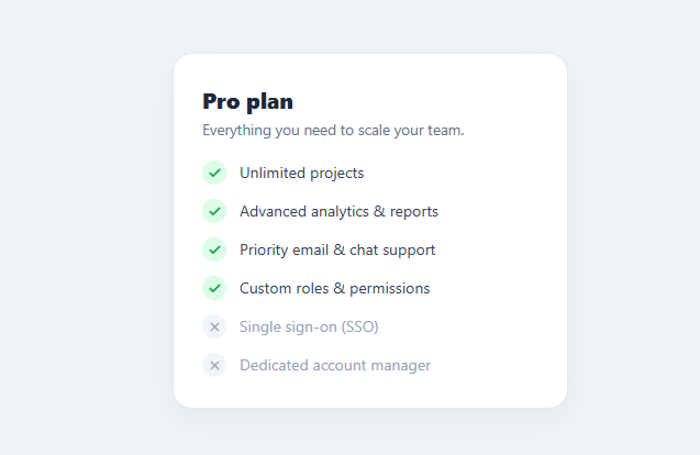 Screenshot of the Feature List snippet rendered live