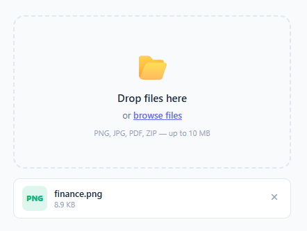 Screenshot of the File Dropzone snippet rendered live
