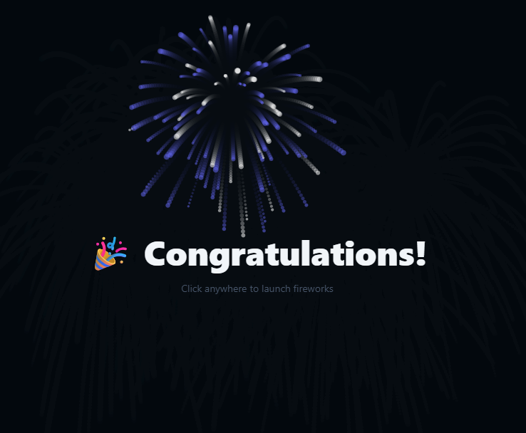 Screenshot of the Fireworks snippet rendered live