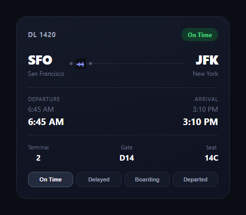 Screenshot of the Flight Status Tracker snippet rendered live