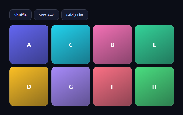 Screenshot of the Flip Grid Shuffle snippet rendered live