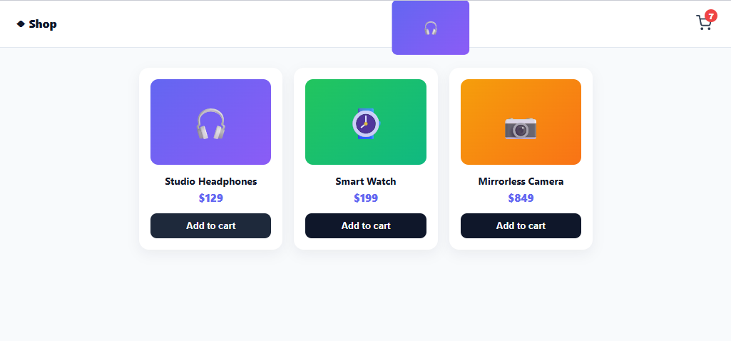 Screenshot of the Fly to Cart Button snippet rendered live