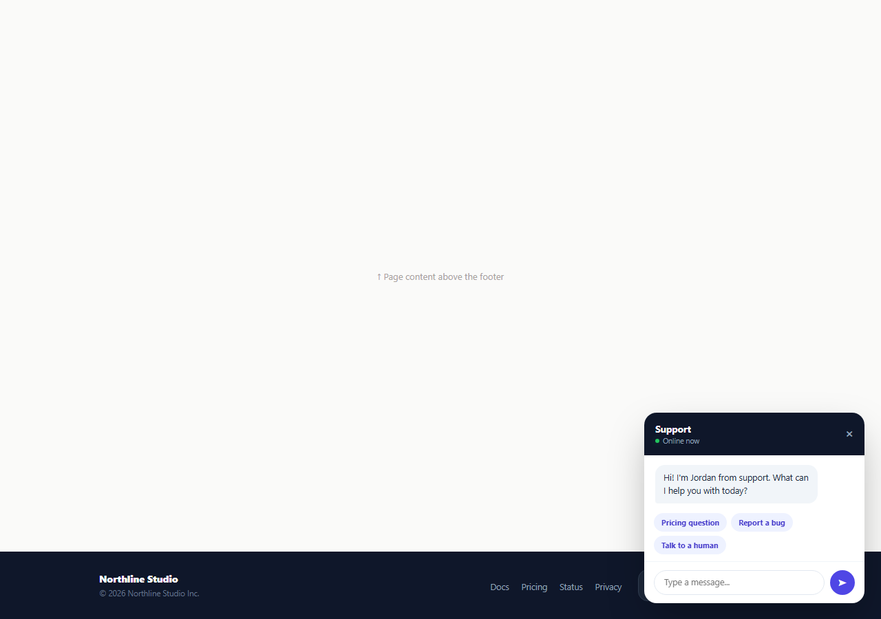 Screenshot of the Live Chat Launcher Footer Bar snippet rendered live