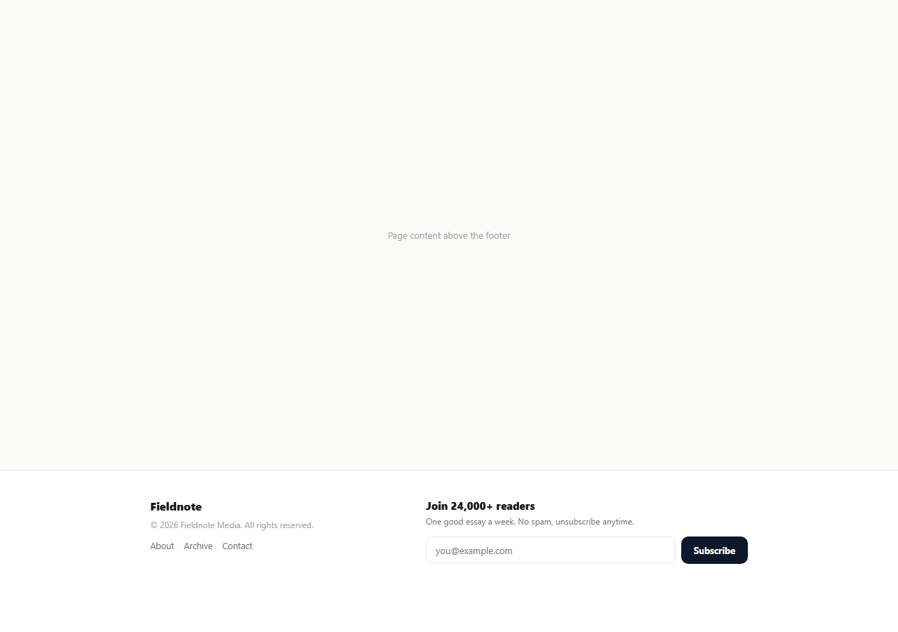 Screenshot of the Newsletter Footer with Animated Confirmation snippet rendered live