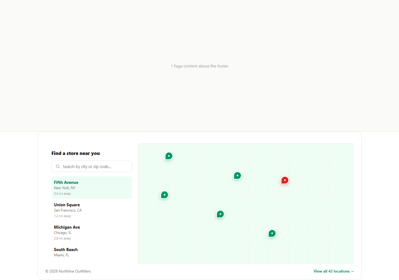 Screenshot of the Store Locator Footer with Map snippet rendered live