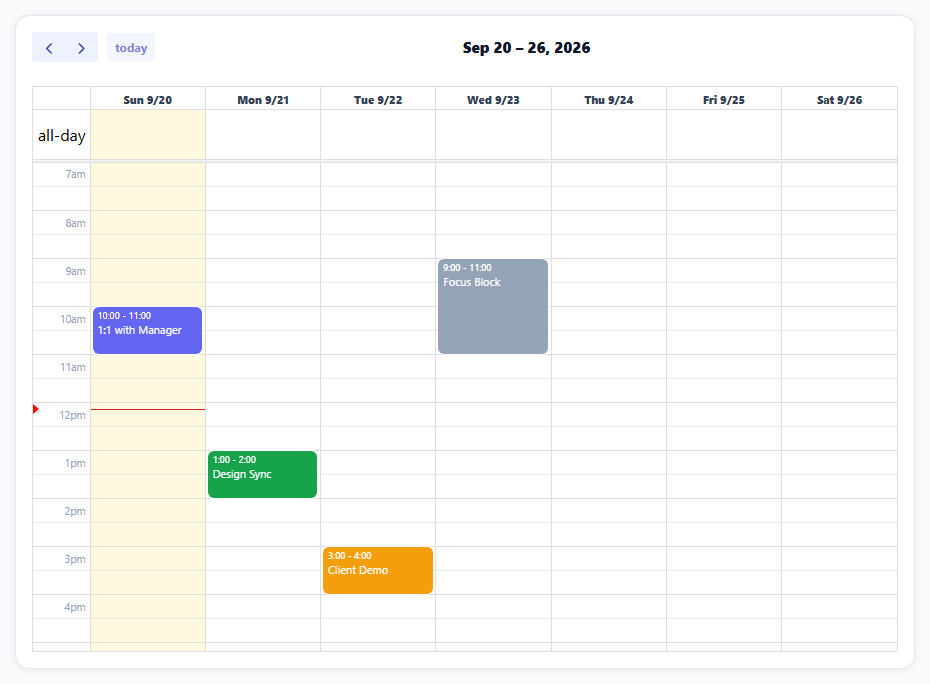 FullCalendar Drag-to-Reschedule Week View