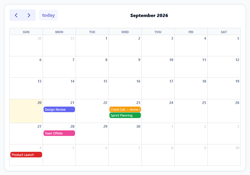 FullCalendar Month View with Event Modal