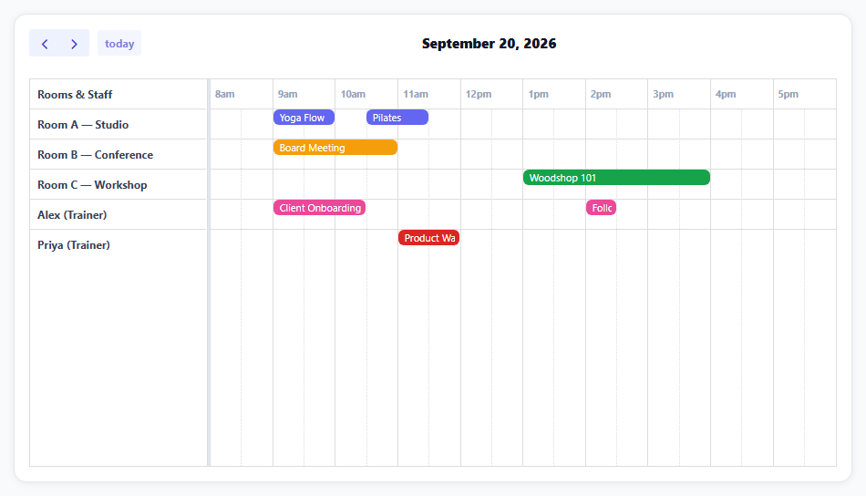 FullCalendar Resource Timeline (Rooms/Staff)