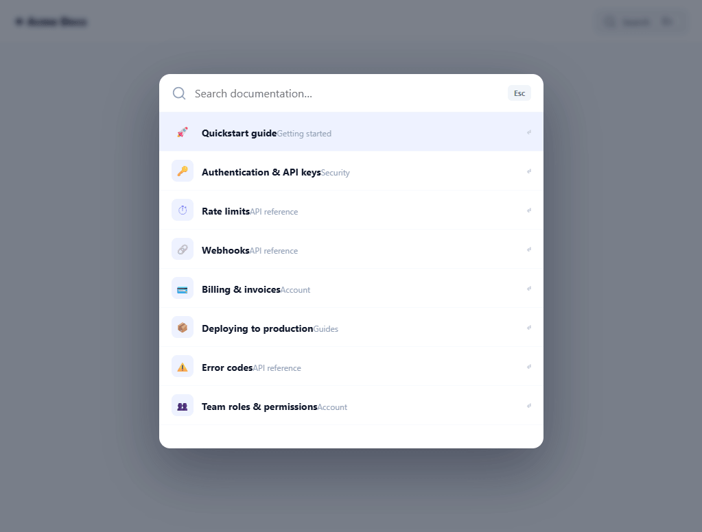 Screenshot of the Fullscreen Search Overlay snippet rendered live