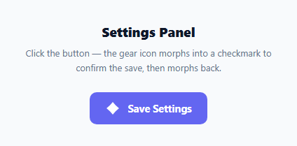 Screenshot of the Gear-to-Checkmark Icon Morph snippet rendered live