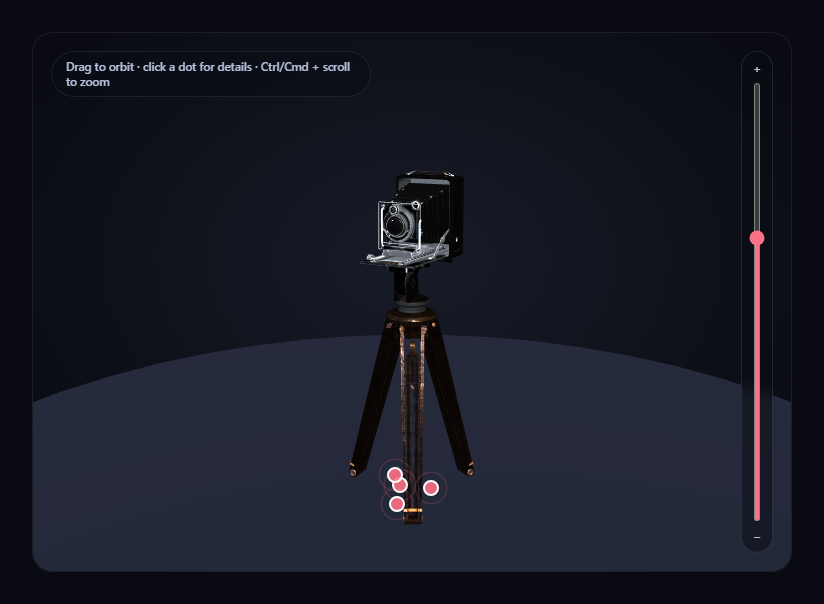 Screenshot of the GLB Hotspot Annotation Viewer snippet rendered live