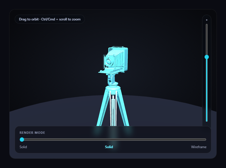 Screenshot of the GLB Wireframe / Solid Toggle Viewer snippet rendered live