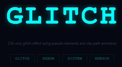 Screenshot of the Glitch Text Effect snippet rendered live