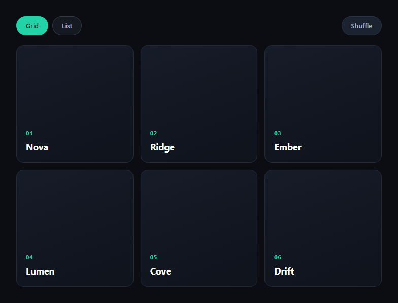 Screenshot of the GSAP Flip Layout Transition snippet rendered live