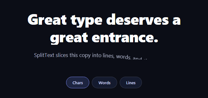 Screenshot of the GSAP SplitText Reveal snippet rendered live