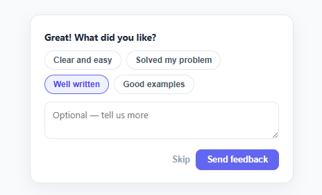 Screenshot of the Helpful Feedback Widget snippet rendered live