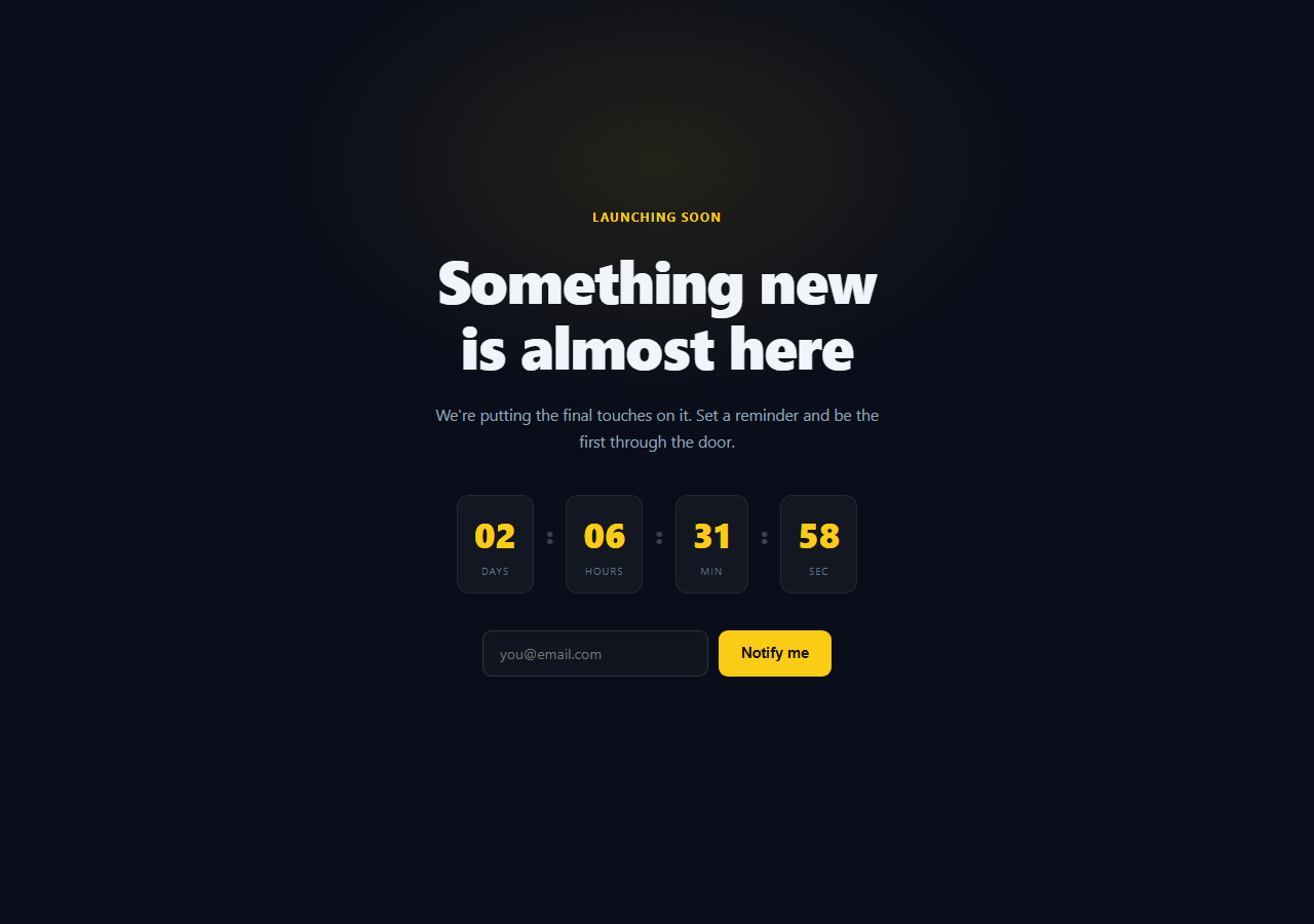 Screenshot of the Product Launch Countdown Hero snippet rendered live