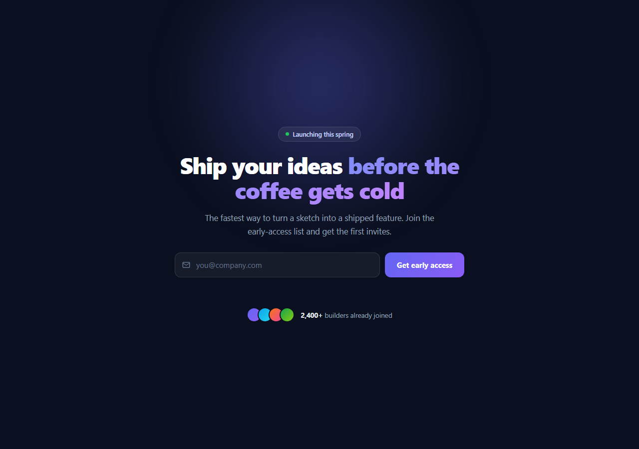 Screenshot of the Hero Email Capture snippet rendered live