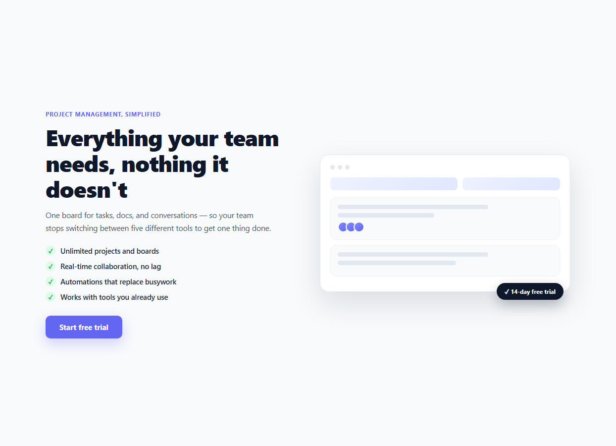 Screenshot of the Hero with Image and Feature Checklist snippet rendered live