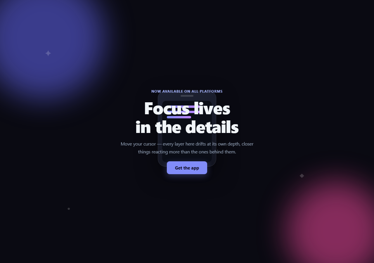Screenshot of the Hero with Mouse-Parallax Layers snippet rendered live