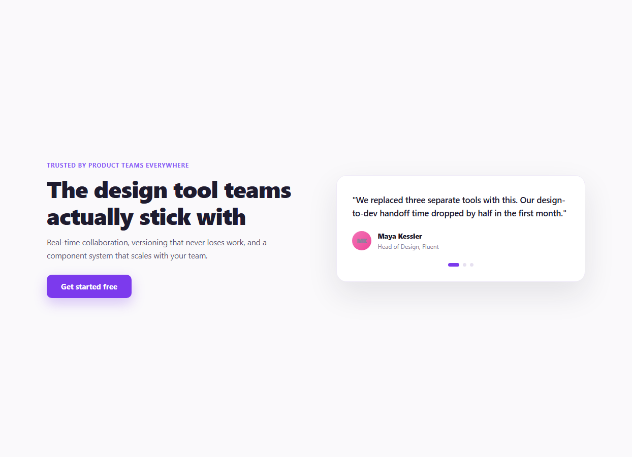 Screenshot of the Hero with Rotating Testimonial Spotlight snippet rendered live