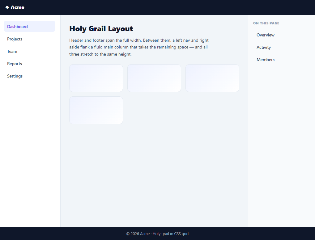 Screenshot of the Holy Grail Layout snippet rendered live