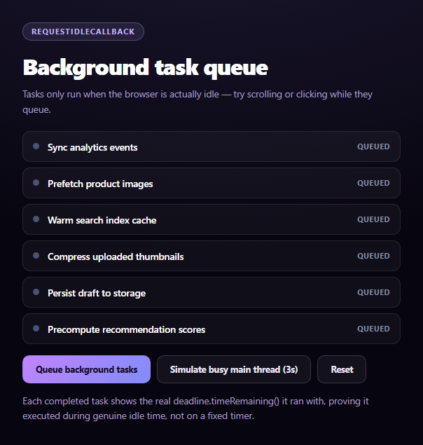 Screenshot of the Idle Callback Task Scheduler snippet rendered live