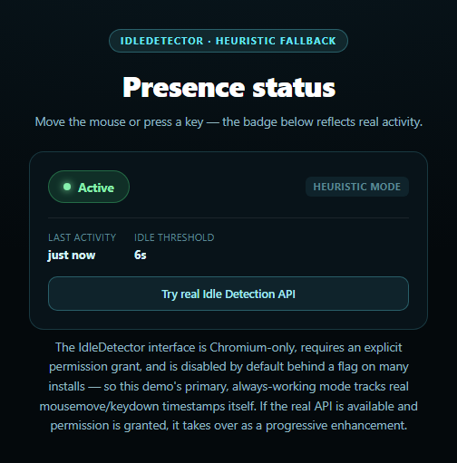 Screenshot of the Idle Detection Badge snippet rendered live