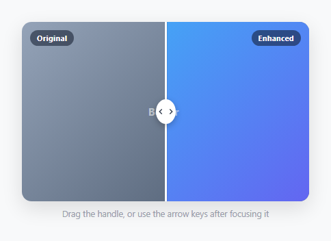 Screenshot of the Before/After Image Comparison Slider snippet rendered live
