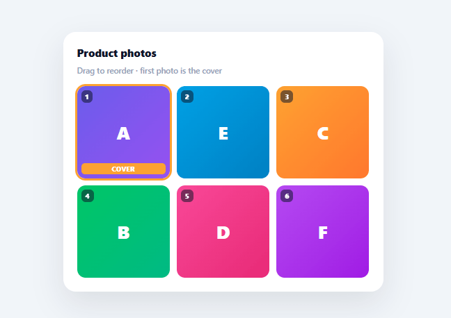 Screenshot of the Image Reorder Grid snippet rendered live