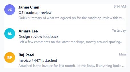 Screenshot of the Inbox Row Expand — Vanilla FLIP Detail View snippet rendered live
