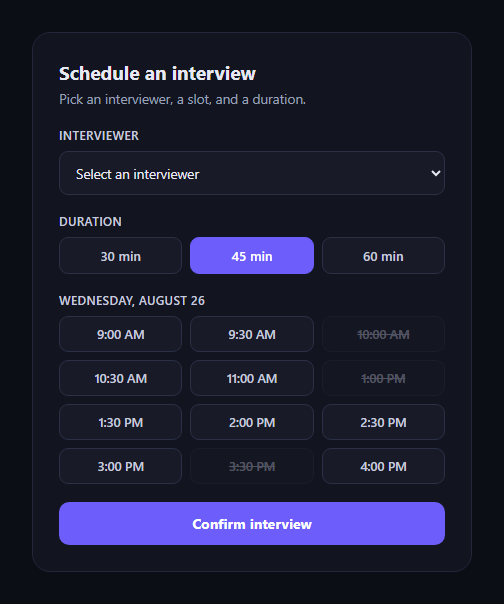 Screenshot of the Interview Scheduler Form snippet rendered live