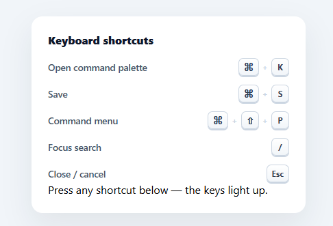 Screenshot of the Keyboard Keys snippet rendered live